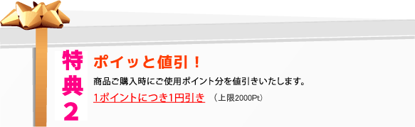 特典２ ポイント値引き １ポイントにつき１円引き！